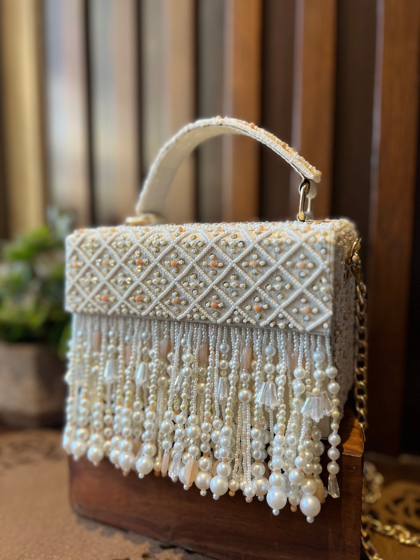 Noori Box Clutch With Peach Accents