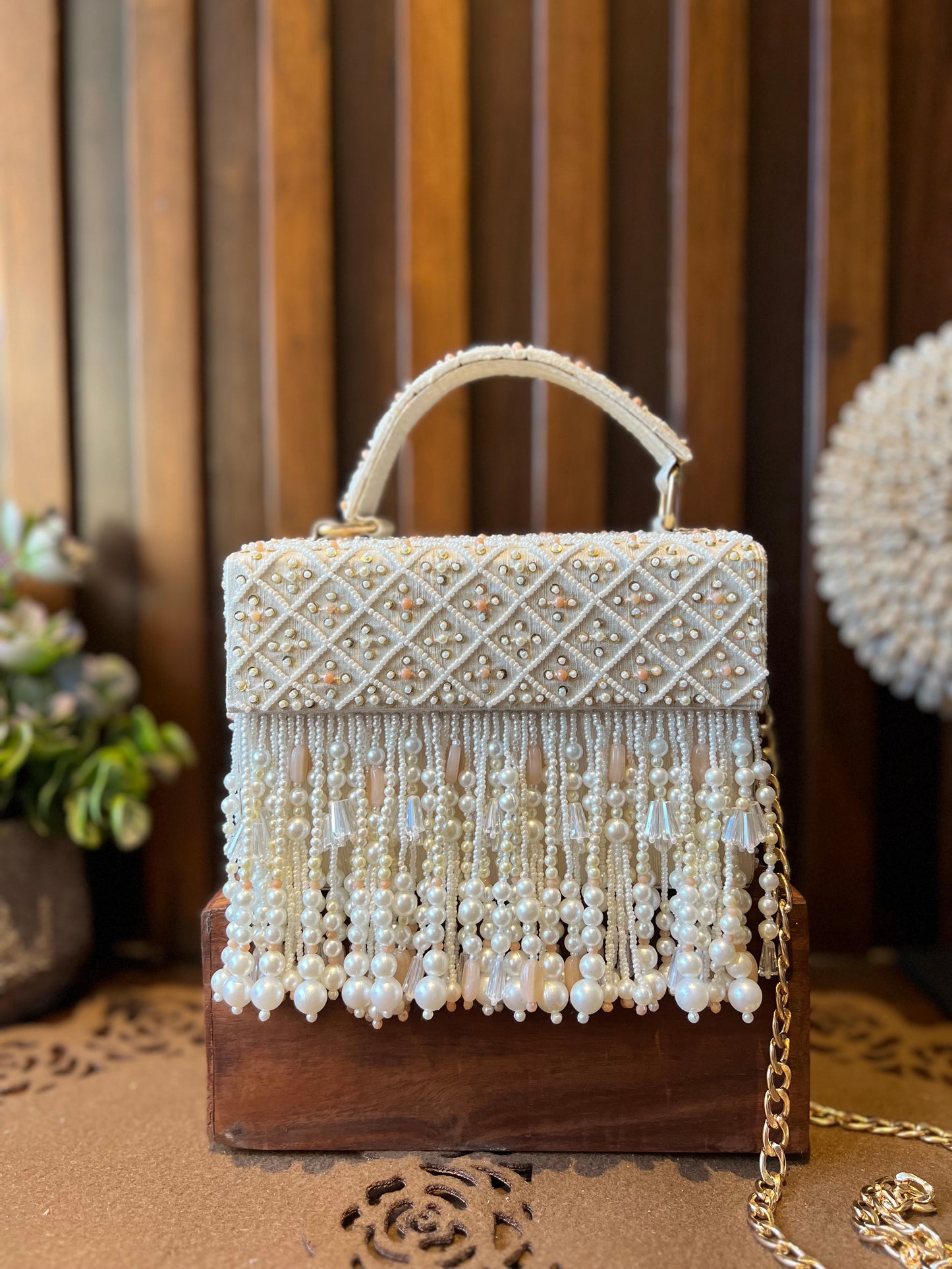 Noori Box Clutch With Peach Accents