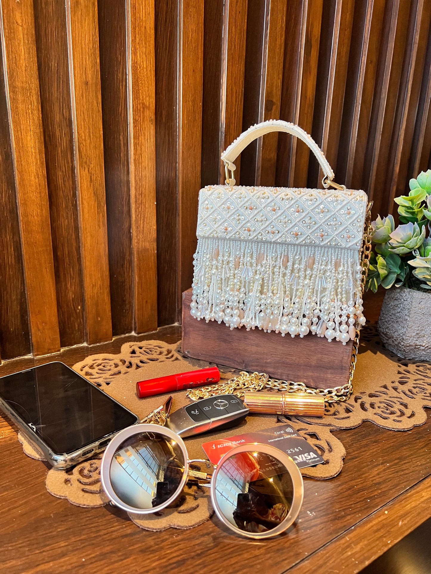 Noori Box Clutch With Peach Accents