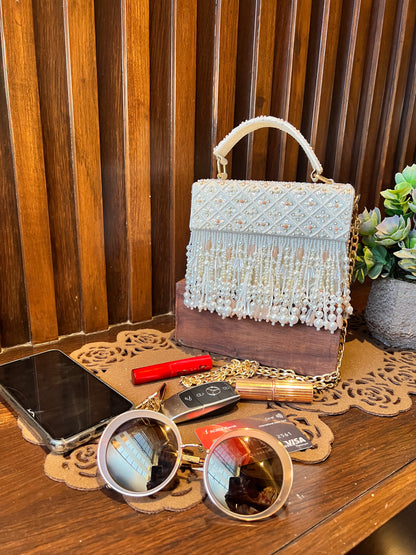 Noori Box Clutch With Peach Accents